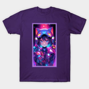 Anime Cute Cat Girl | Quality Anime Girl Artwork | Sci-Fi Manga Girl Anime Art T-Shirt